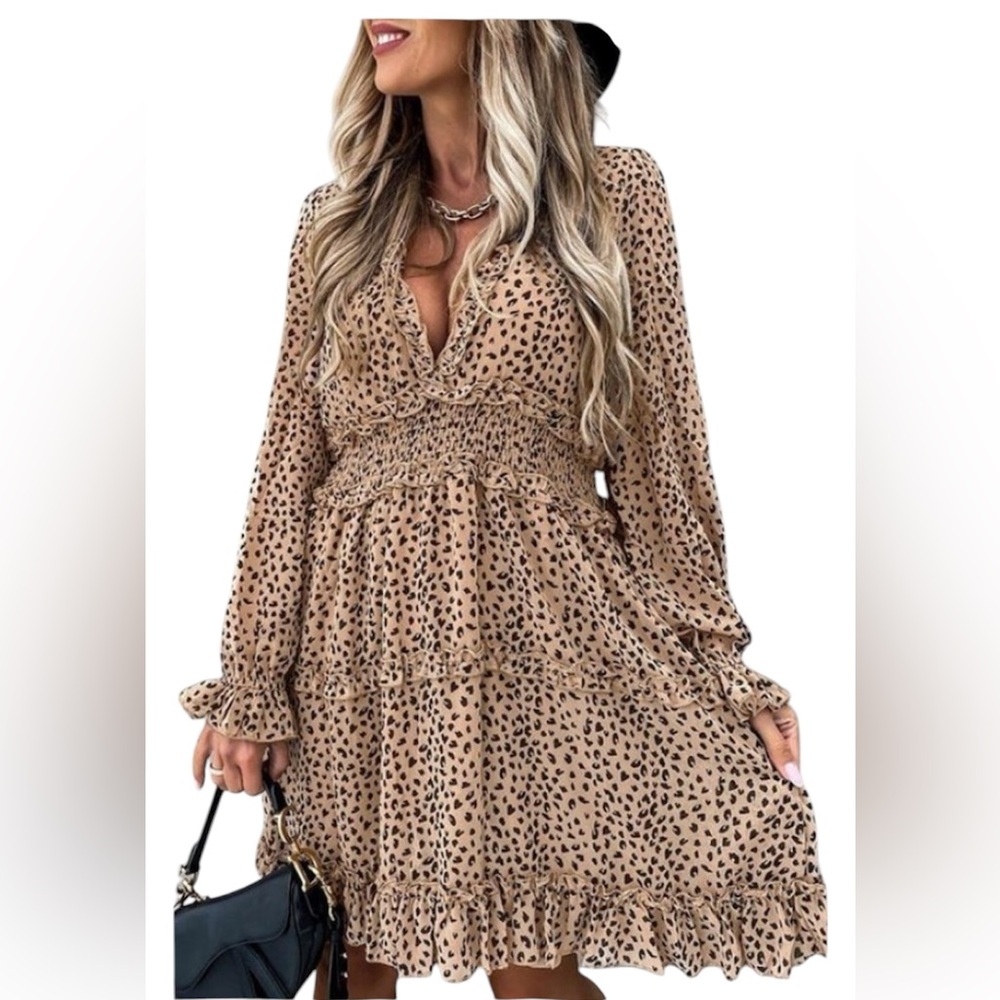 Boutique Leopard Print Flowy Dress, Unknown Brand, Never Worn, New Without Tags